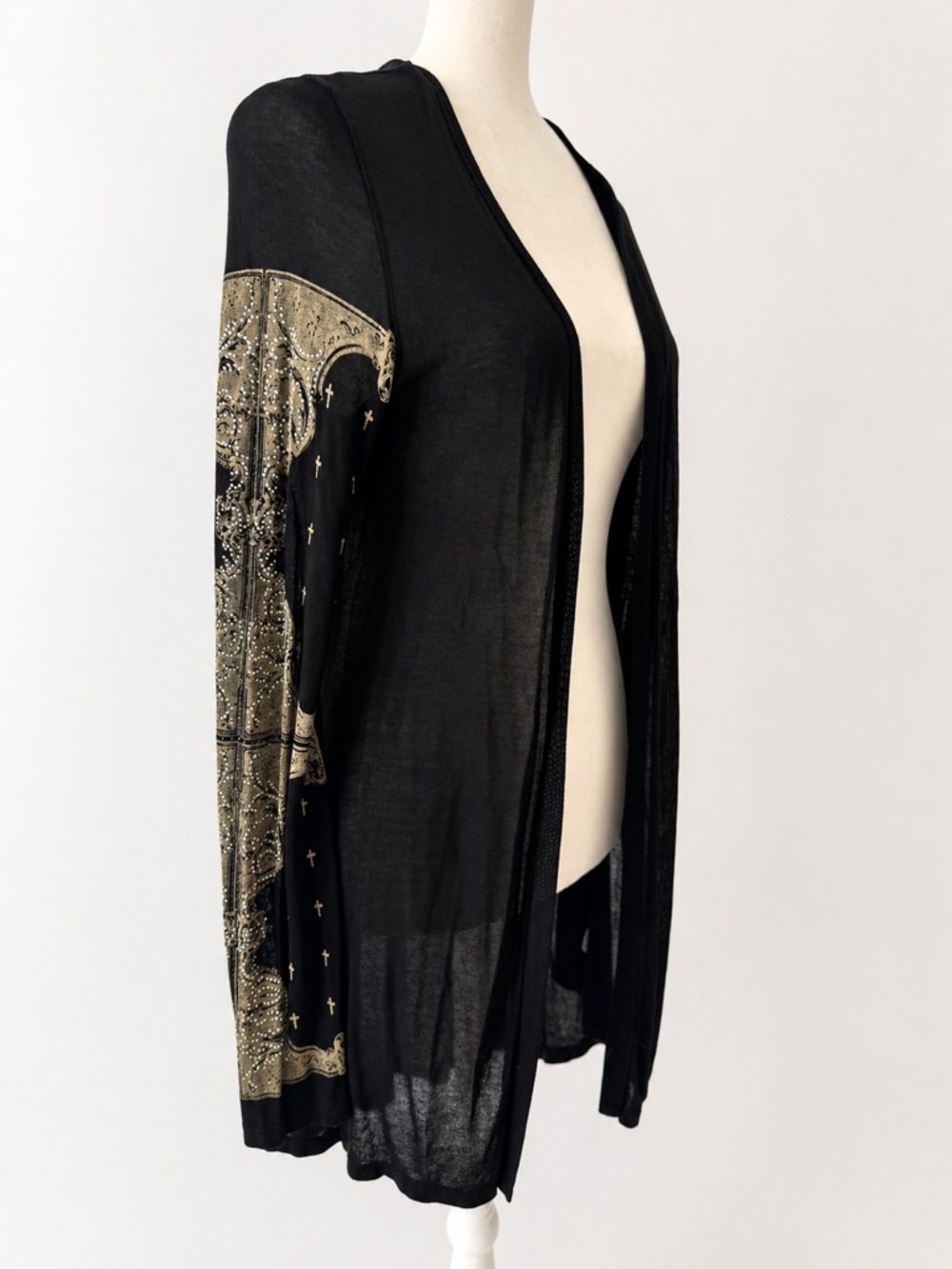 Vocal Black Sheer Embellished Cross Cardigan | Studded Gothic Boho Duster - Picture 2 of 11
